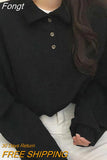 Fashion Sweatshirt Women Solid Casual Pullover Preppy Style Straight Long Sleeve Turn Down Collar Office Lady