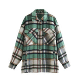 Women Green Plaid Pattern Thick Coats Jacket Loose Long sleeves pocket 2020 Ladies Elegant Autumn Winter coat