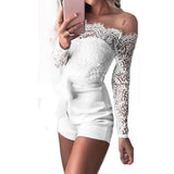fancy summer fall off shoulder sexy playsuits jumpsuits long sleeve sheer lace patchwork hollow bandage skinny Outfits
