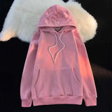 and autumn new solid color sweater devil angel wings men hooded gothic style ins tide loose solid color couple tops-Outfit