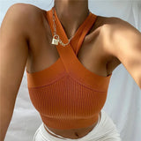 Fongt Cross Hanging Neck Knit Sling Small Vest Bare Back Tight Show Thin Bandage Wipe-Outfit