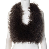 Fongt Women's Autumn And Winter Hair Hanging Neck Vest Deep V Collar Bare Back Rope Umbilly Blouse