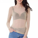 Fongt 2023 Autumn Black Full Transparent Mesh Yarn Bottom Shirt Female Long Sleeve Sexy Perspective Thin Net Shirt Super Elastic Gauze