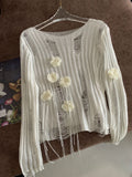 Fongt Bird Original Design Sense Hand Crochted Camellia Knit Vest Broken Wind Thin Hollow Sling Smock-Outfit