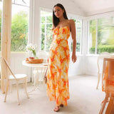 Fongt Wind 24 Years Fresh And Sweet Summer Floral Print Open Back Middle Long Dress 88242-Outfit