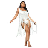 Fongt New Women's Wear Silk Tassel Beach Dress-Outfit