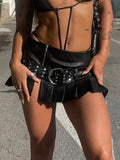 Fongt Cloth Forget Street Locomotive Rivet Splicing Belt Open 100 Folding Skirt Punk Style Thin Leather A Short Skirt