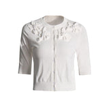 Temperament Knitted Jersey 2025 Summer New Three-Dimensional Flowers Decorated Five-Sleeve High-End Sweater Cardigan