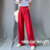 Lengthen Length Solid Pants Women 2020 Summer Elastic Waist High Waist Trouser Female Full Length Pocket Wide Leg