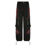 Spring / Summer Women's Wear Ins Online Celebrities Street Dark Chain Button Ribbon Hip-Hop Baggy Pants-Outfit