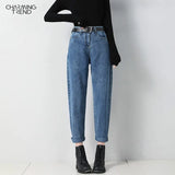 Autumn Winter Solid Jeans Harem 2020 Korean Bf Trousers Ladies High Waist Denim Long Pant Female Jeans Plus Size