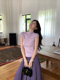 Fongt Xixi 2025 Autumn New Temperament Pure Color Round Collar Hollow Knitted Shirt Toped Women 25325