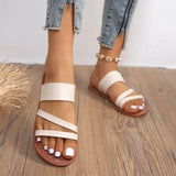 2023 Summer Flat Heel Sandals for Women Casual Plus Size Beach Slippers Woman Pu Leather Strap Slip-On Gladiator Sandals-Outfit