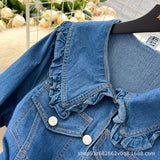 Fongt And Cooked Wind Dolls To Receive Waist Metal Buckle Temperament Casual Long Denim Dress 0011