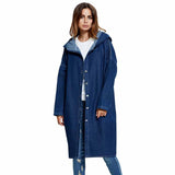 size Denim Trench Coat Women Spring Autumn Long sleeve Hooded Jeans Windbreaker Long Coat Female Basic Casual