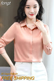Women Shirts Satin Long Sleeve Blouse Women Fashion Elegant White Shirt Solid Basic Womens Tops and Blouses New Female
