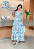 Wind First Love Sweet Broken Flower Halter Skirt Summer High Waist Thin Printed A Dress Elegant Long Dress Woman-Outfit