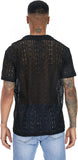 Fongt New Fashion Men's Casual Short-Sleeved Lace Collar Button Hollow Cool Perspective Shirt