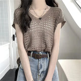 Fongt V-Necked Knitted Jersey Women's Thin Summer Design Sense Small Loose Thin Vest Outside On The