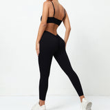 Fongt Tight And Breathable Yoga Exercise Jumpsuit With Wrinkled And Hip Integrated Quick-Drying Fitness Yoga Pants-Outfit