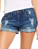 Elastic Holes Ripped Denim Shorts Woman-Outfit