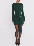 Long Sleeve Draped Bodycon Mini Dress-Outfit