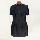 Fongt New Star Fashion Elegant Temperament Of The Flower Heavy Industry Nail Beads Short-Sleeved Dress