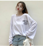 oversized T Shirt Women batwing Sleeve Basic Korean letter printed purple t-shirts Top Female Long Sleeve White