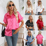 Satin Shirt Short-Sleeved Satin Button Shirt Casual Blouse Women's Stock-Outfit