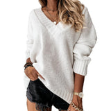 Fongt Women WISH Hot Style Women's Wear Fall And Winter New Solid Color V-Neck Knit