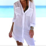 Fongt Wrinkle Cloth Two Pockets Dark Buckle Beach Blouse Bikini Coat Shirt Swimsuit Cardigan