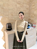 Fongt Xixi 2025 Autumn New White Standard Long Sleeve High-Neck Knitted Top Sweater Women 89612