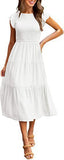 Fongt Summer Hot Women's Clothing New To Take Flying Sleeves Pure Color Folding Short-Sleeved Dress Women