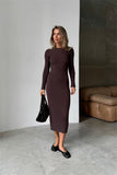 Fongt Autumn And Winter Sweater Dress Lady Knit Round Collar Pit Solid Color Tight Dress Woman