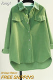 Mid-length Corduroy Shirts Women Autumn Casual Solid Simple All-match Cozy Loose Korean Style College Office Ladies