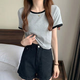 Fongt Color Round Collar Short-Sleeved T-Shirt Female 2024 New Summer Bottom Shirt Korean Version Slim Short Student Top