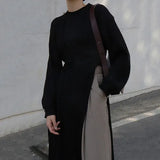 Fashionable Chic Oversized Vintage Irregular Lace Up Cutout Split Lady Women Black Long Dresses Y2k Sweater Maxi 2024-Outfit