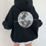 Vintage Moon Print Oversized Pullover Hoodie-Outfit