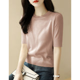 Sweater T-Shirt Women's Wear New Summer Half-High Collar Chic Premium Ice-Sensitive Silk Black Blouse Thin-Outfit