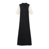 Fongt Summer Women's Fashion Simple Solid Color Button Short Sleeve Knitted Dress