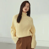 Turtleneck Long Sleeve Knitted Pullover Top Winter Thick Oversized Green Women's Sweater Vintage Female Purpel