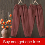 Waist Pants Women's Clothing Spring Summer 100% Cotton Linen Harem Pants Loose Ankle-Length Mom Trousers Ladies