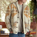 Men Winter Single Breasted Lapel Sweater Autumn Gentleman Long Sleeve Print Cardigan Knitted Male England Style