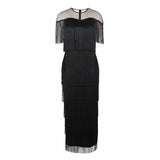 Fongt Mesh Splicing Tuxedo Round Collar Dress High Waist Repair Dinner Sexy Ass Skirt Dresses