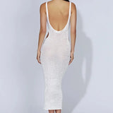 Fongt Windy Holiday Dress Sleeveless Sling Belt Hollow Side Open-Brokered Back Knitted Dress Woman