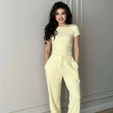 Fongt 2025 New Women's Round-Neck Long-Sleeved Broad-Legged Trouser Commuting Suit