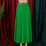 High Waist Pleated Long Skirt With Belt-Outfit