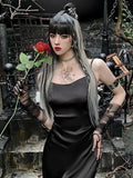 Dark Satin Mall Gothic High Split Slip Dresses For Women Slim Crop Tops Chinese Style Cheongsam 2Piece Sets Sexy