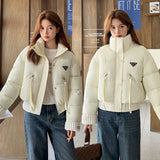 Pu Protein Skin Padded Coat Women's Short High Waist Coffee Ken Bean Wind Small 2024 New Winter Coat-Outfit