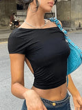 Short Sleeve Backless Crop Top-Outfit